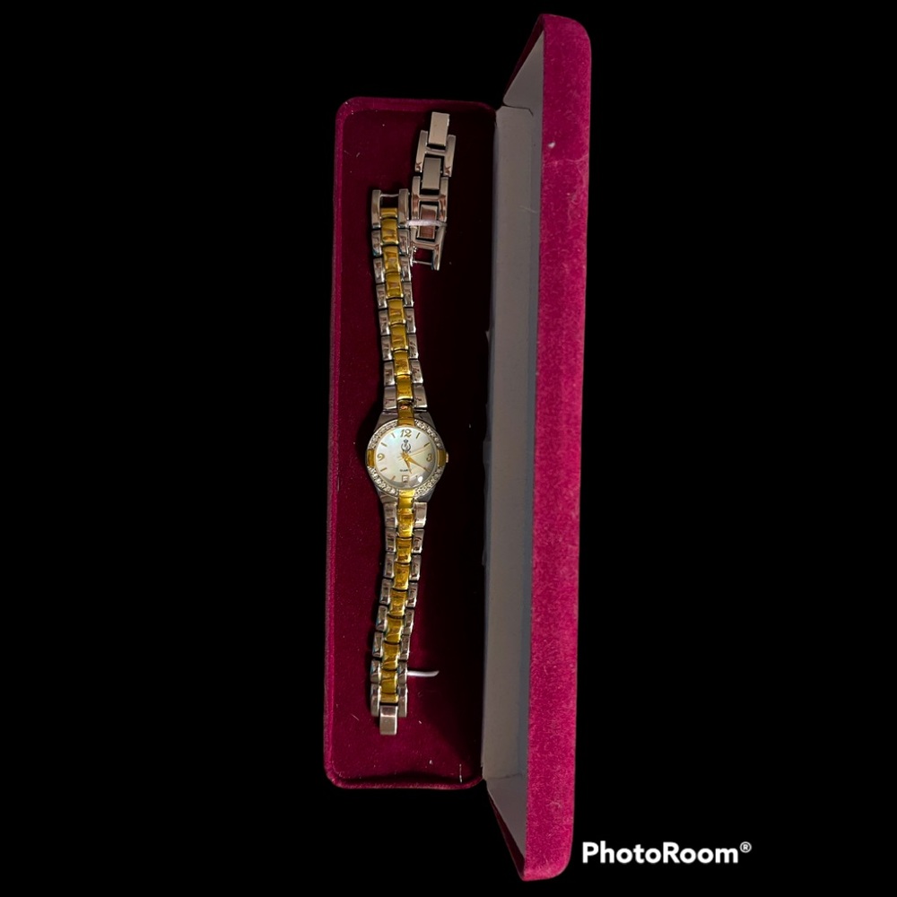 New Premier Quartz Watch w/Date,Mother of Pearl Face & Rhinestones.Needs Battery